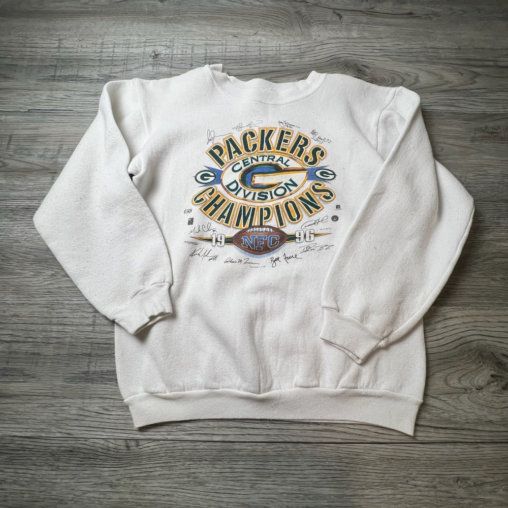Tultex Sweatshirt Youth XL White Green Bay Packers 1996 NFC Champions Vintage